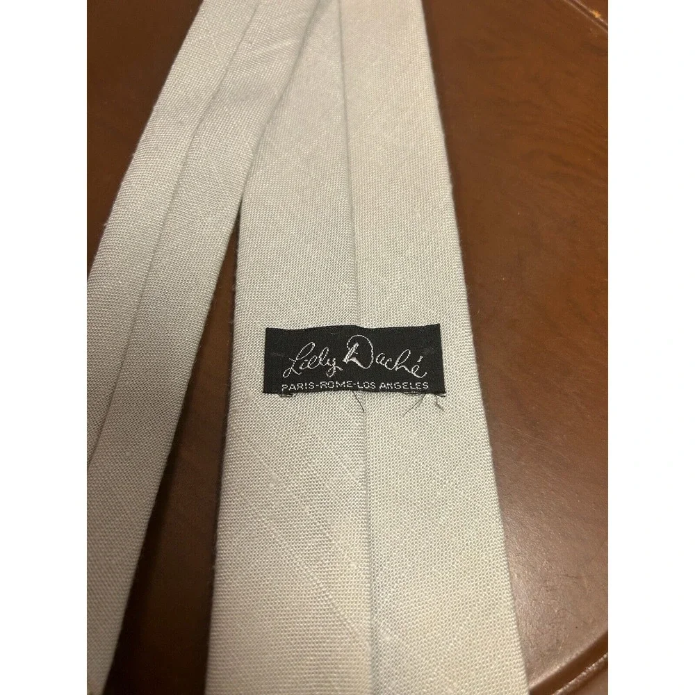 Liely Dacha Men's Gray Poly Linen Blend Tie Solid Necktie Vintage‎